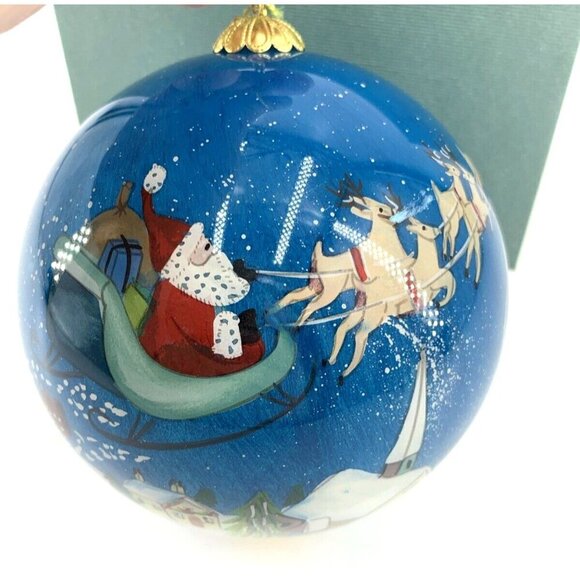Pier 1 Le Bien Christmas Ornament Glass Snowman Santa 4" Reversed Painted 2019 - Picture 4 of 8